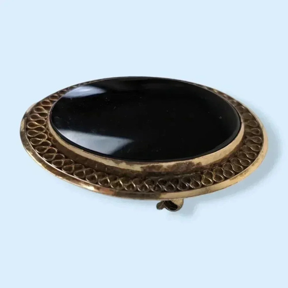 Vintage Winard 12K GF Onyx Brooch - Picture 3 of 7